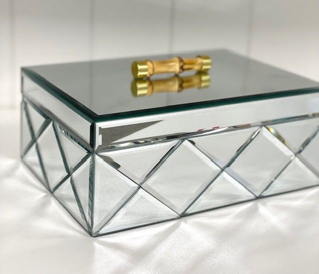 Mirror Diamond Jewel Box w/Bamboo Handle