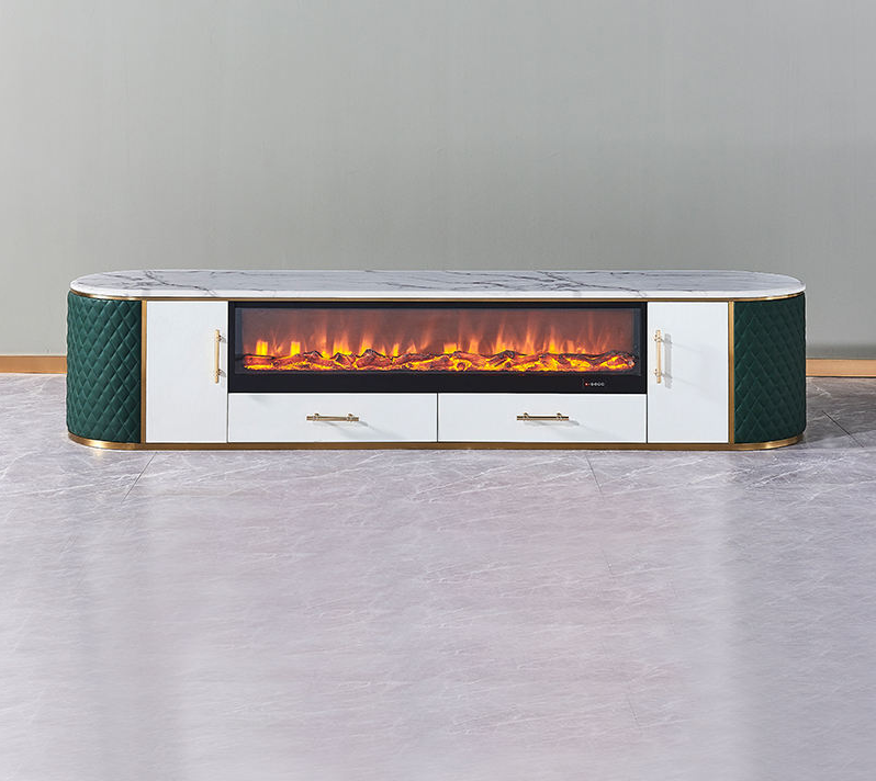 Oslo Marble Top TV Unit with LED Fireplace Effect