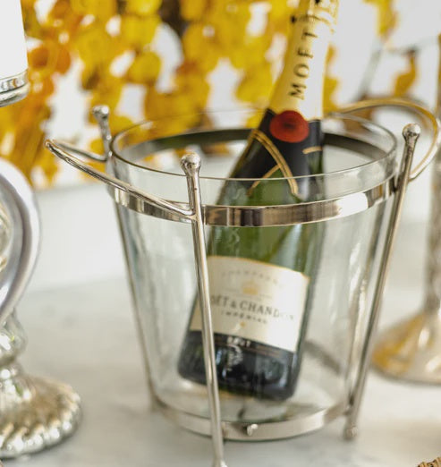Carrington Glass Nickle Stand Ice Bucket