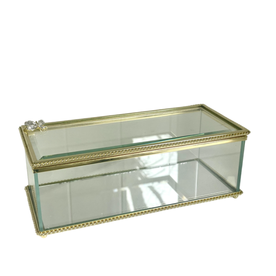 Gold Rectangle Glass Box w/ Bee Large 21x9x7cm