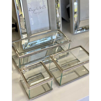 Silver Rectangle Glass Box w/Bee Large 21x9x7cm