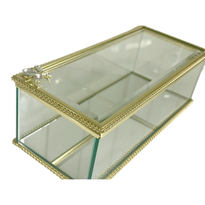 Gold Rectangle Glass Box w/ Bee Large 21x9x7cm