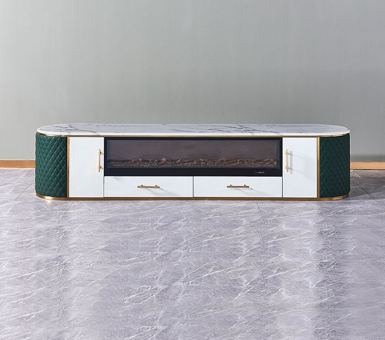 Oslo Marble Top TV Unit with LED Fireplace Effect