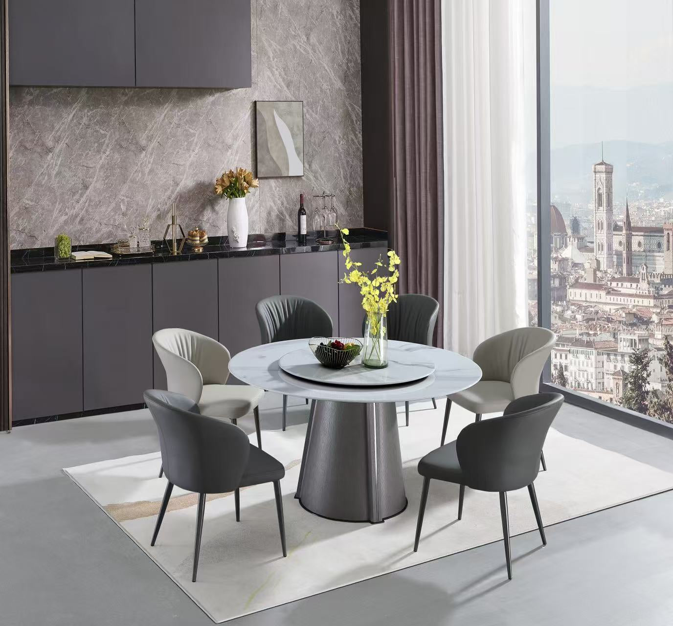 Clement Round Marble Top Dining Table with Lazy Susan