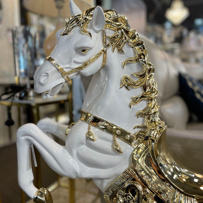 Small Horse Statue (White & Gold)