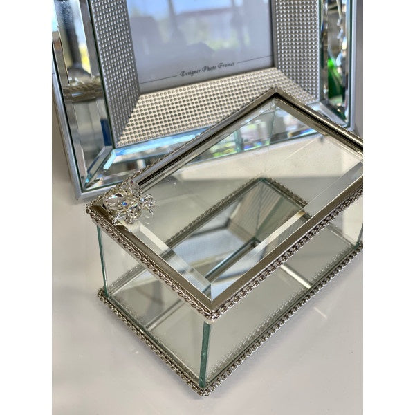 Silver Rectangle Glass Box w/Bee Medium 13x8x7cm