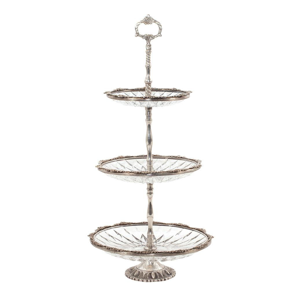 AMBER GLASS METAL 3 TIER TRAY
