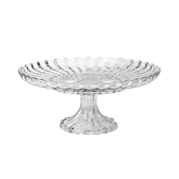 FARTHING CUT GLASS RIBBED PEDESTAL PLATE