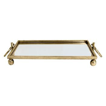 CLAY IRON GOLD MIRROR TRAY W/HANDLES SML