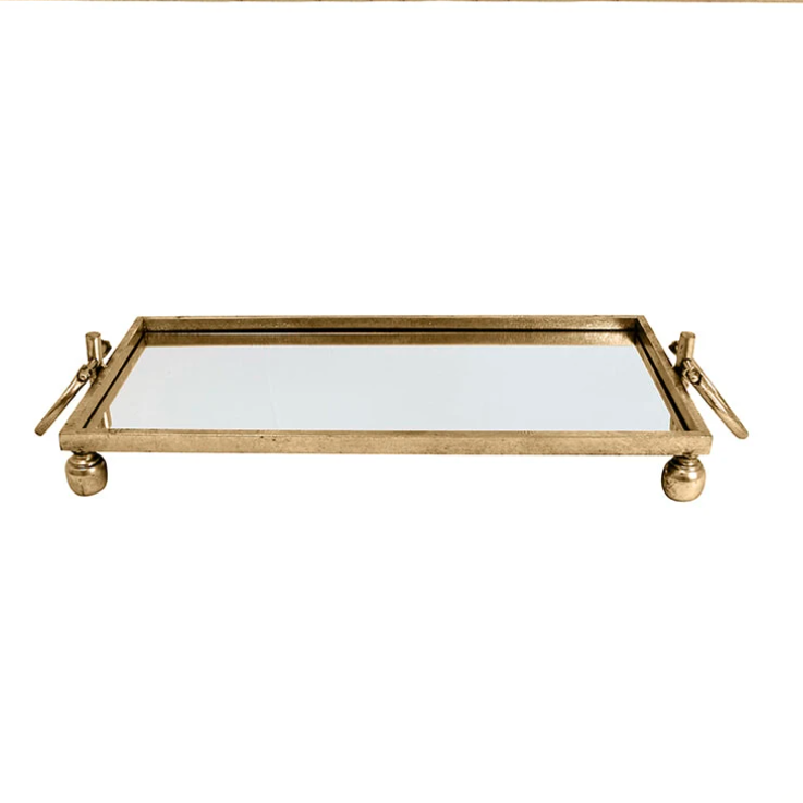 Clay Gold Iron Mirror Tray W/Handle Large