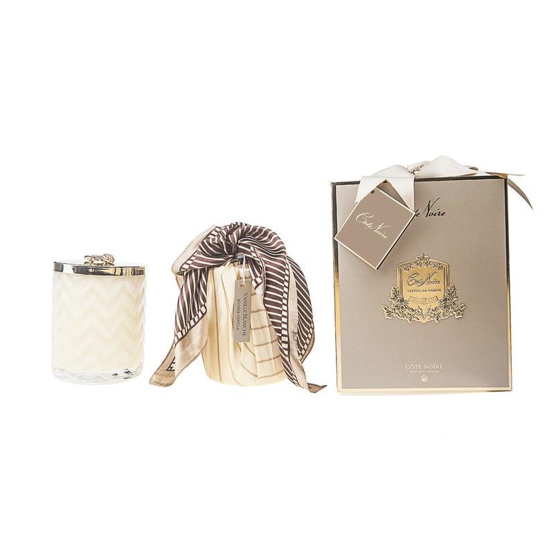 Cream Herringbone Candle & Golden Bee Lid