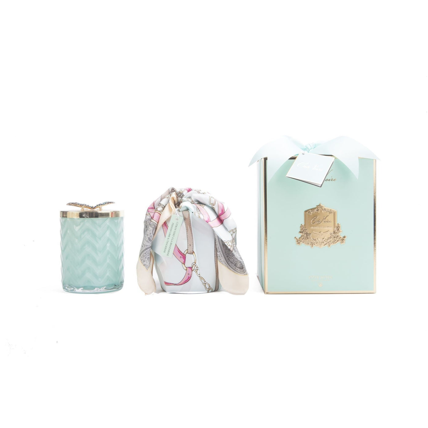 Jade Herringbone Candle & Butterfly Lid
