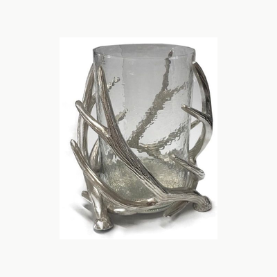 Highland Antler Hurricane Lamp 15x23cm