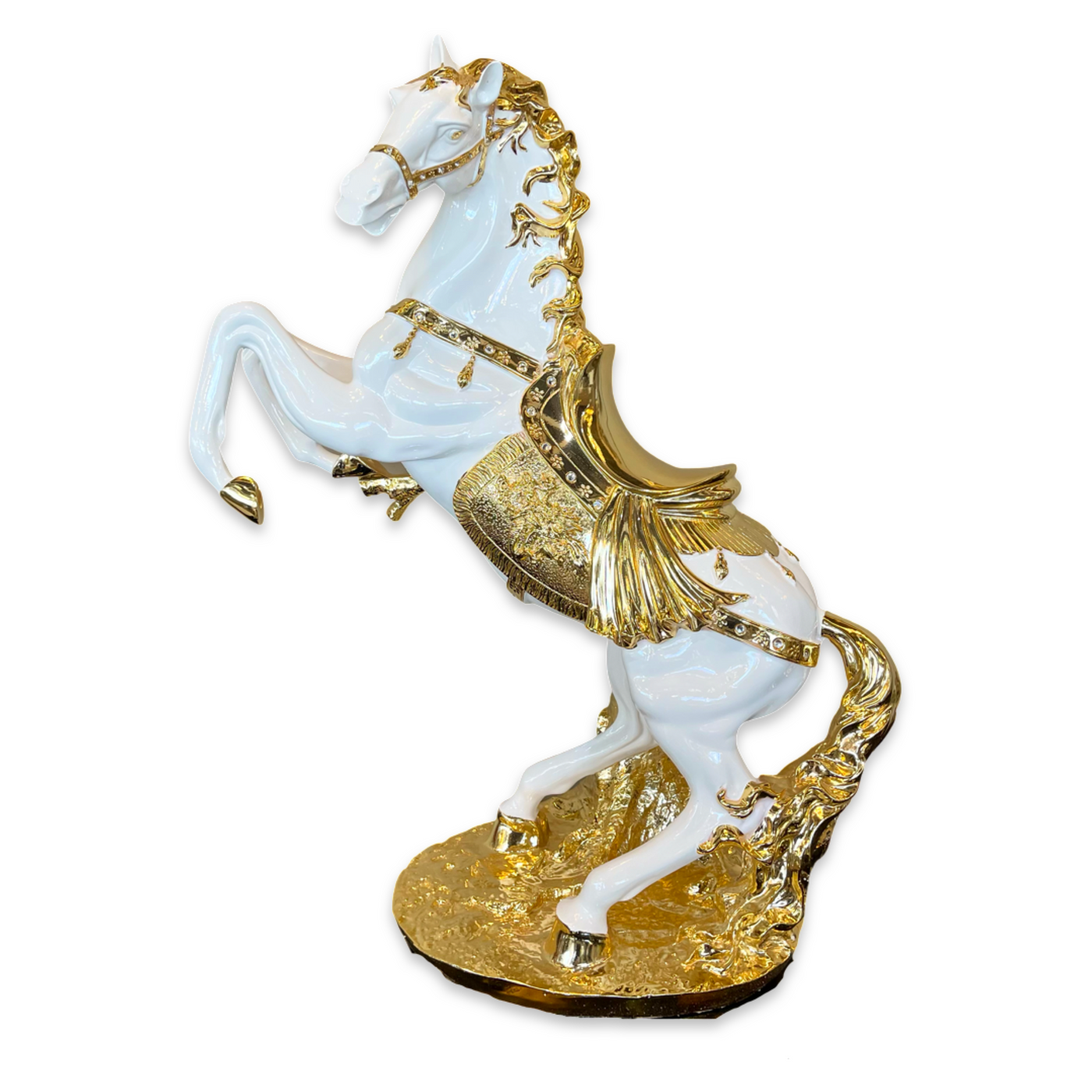 Large Horse Statue (White/Gold)