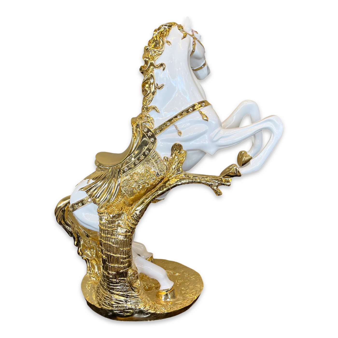 Large Horse Statue (White/Gold)