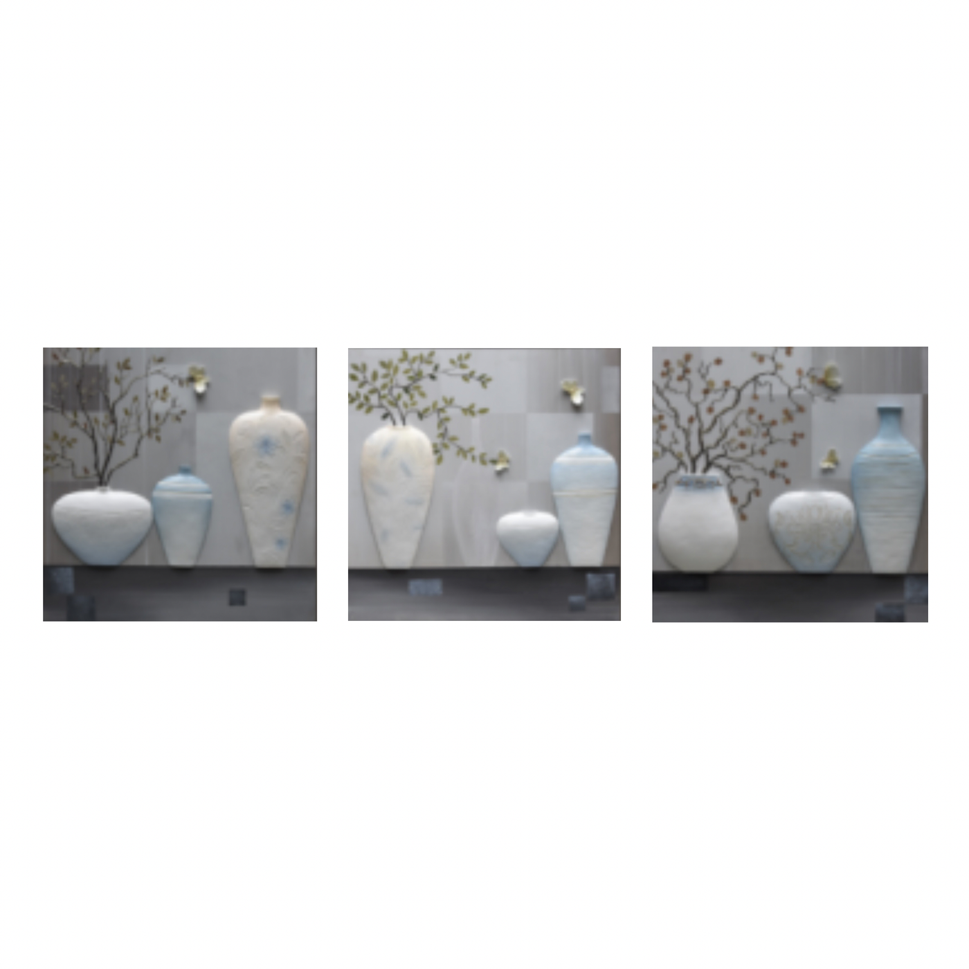 WHITE VASES 3PC WALL ART