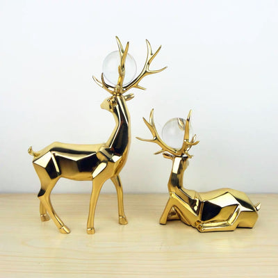 Golden Reindeer Statues (Set of 2)