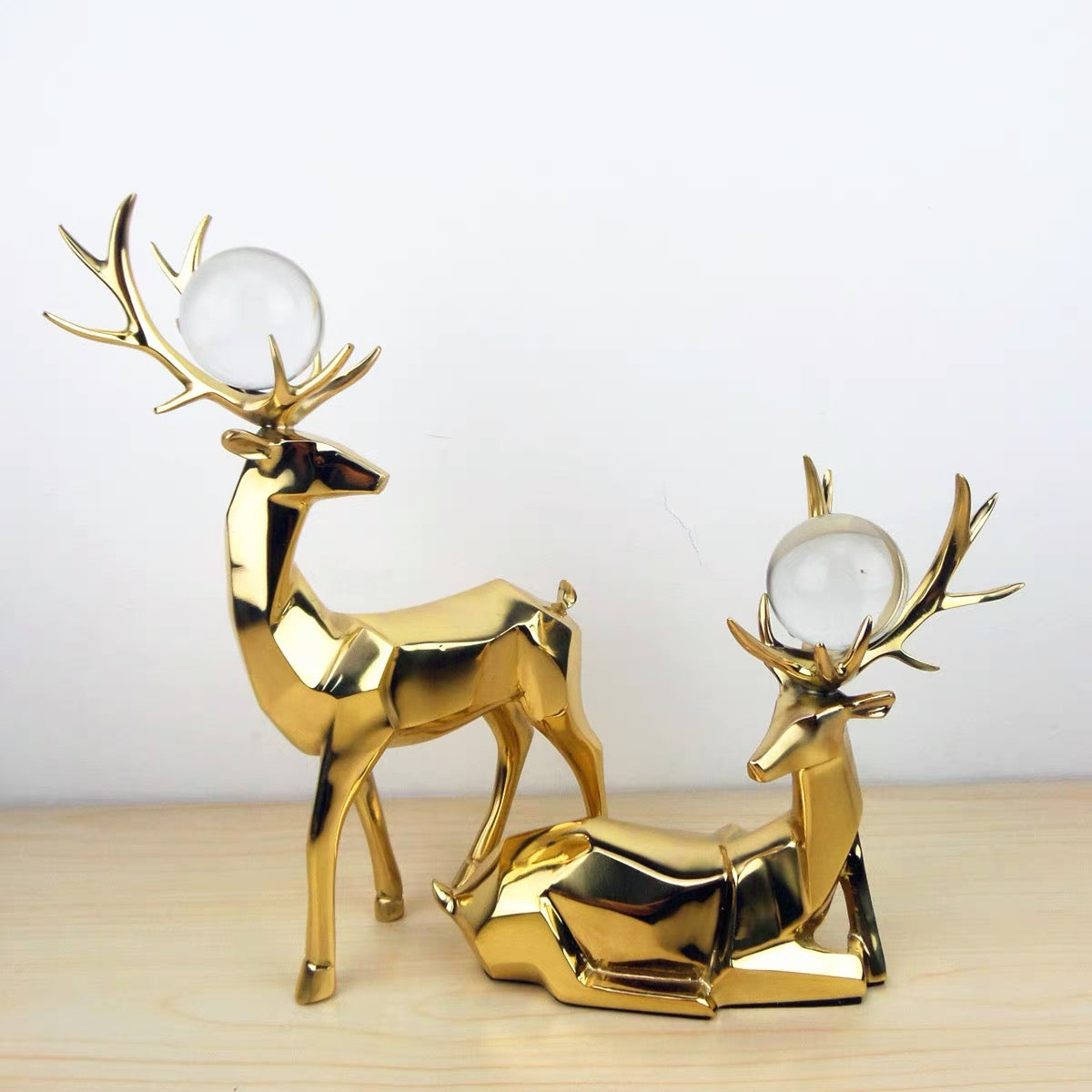 Golden Reindeer Statues (Set of 2)