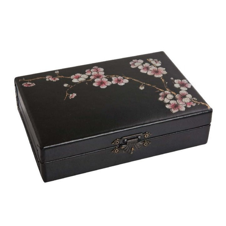 Oriental Blossum 2 Deck Card Box - Blk