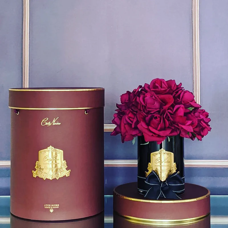 Luxury Grand Bouquet Black Glass - Carmine Red