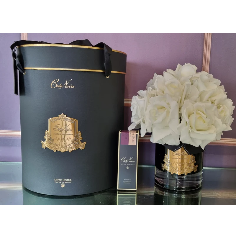 Luxury Grand Bouquet Black Glass - Ivory White