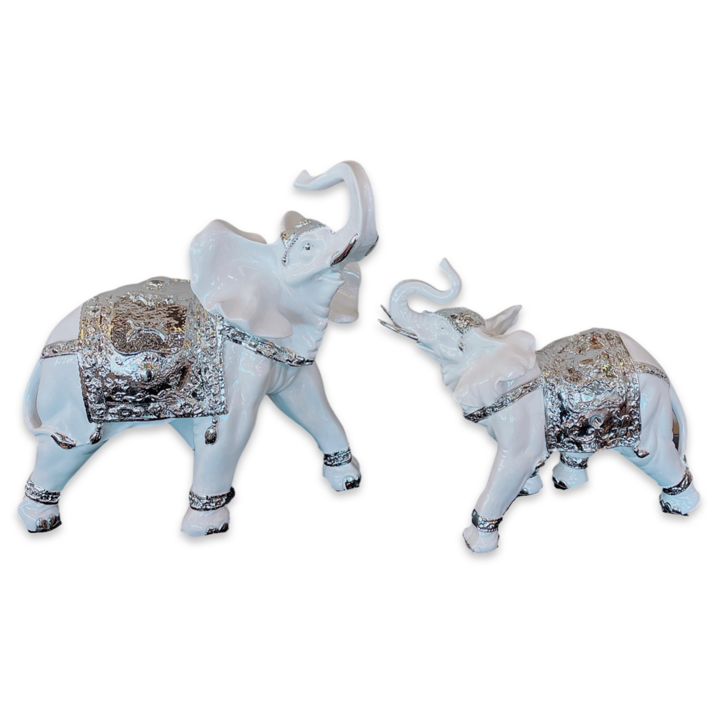 Myra Silver & White Elephants (Pair)