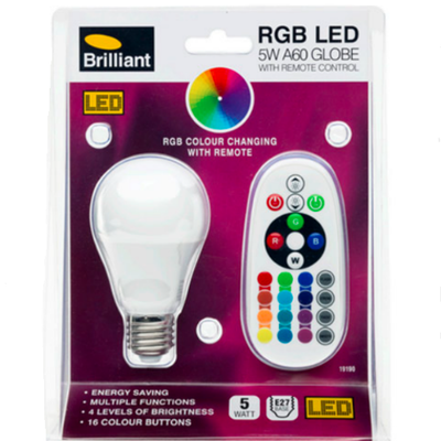 Globe - RGB LED A60 5W B22 With IR Control