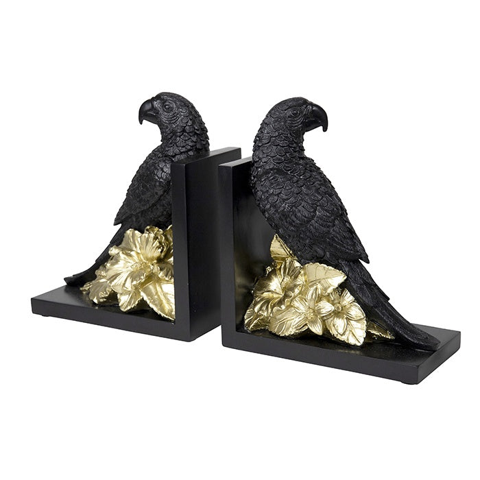 INDI RESIN BLACK GOLD PARROT BOOKEND