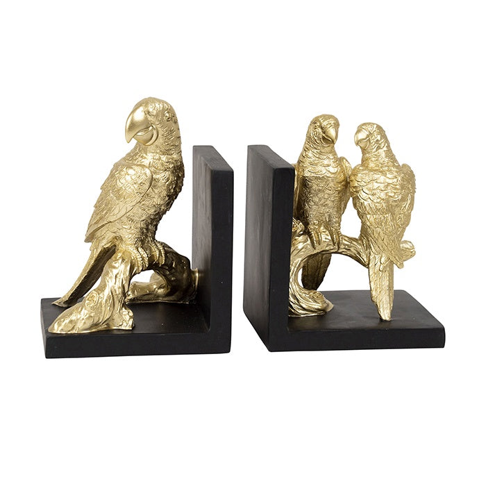 SUDAN RESIN BLACK & GOLD PARROT BOOKENDS