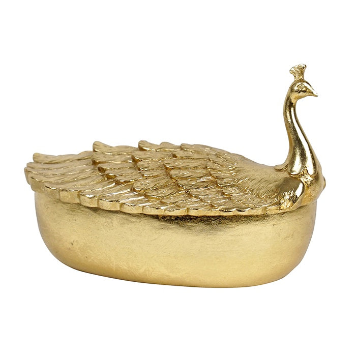 Nashua Resin Gold Peacock Lidded Bowl