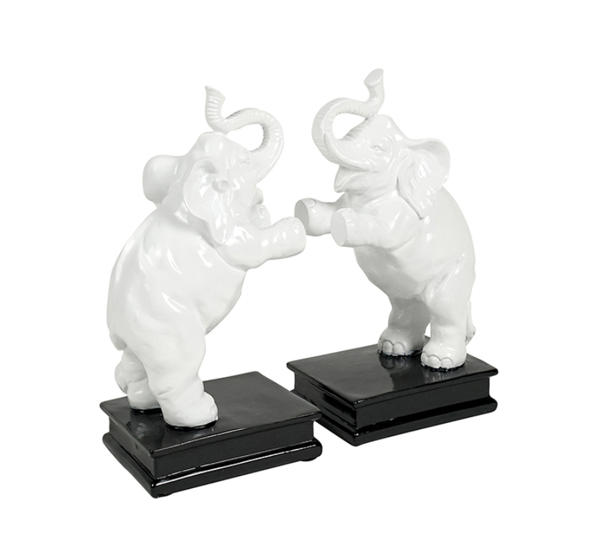 MYLES RESIN WHITE ELEPHANT BOOKENDS