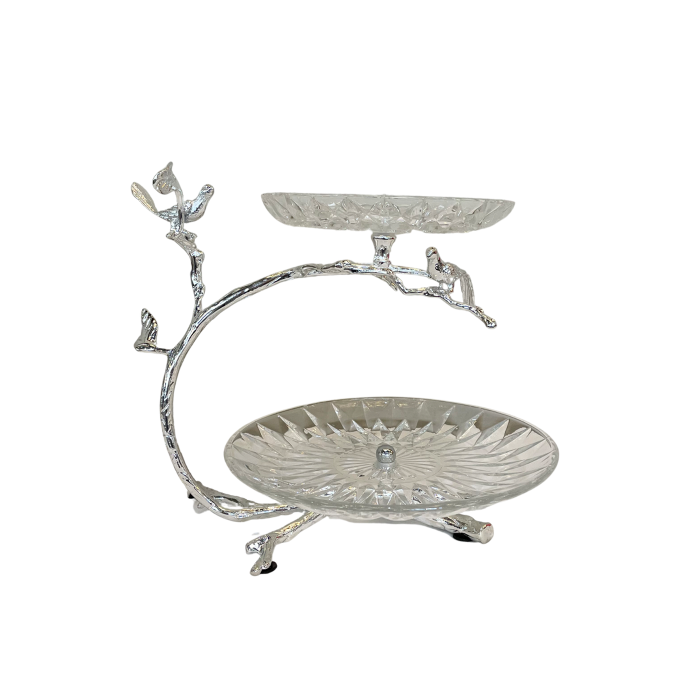 Twin Birds Two Tier Fruit Plates - silver