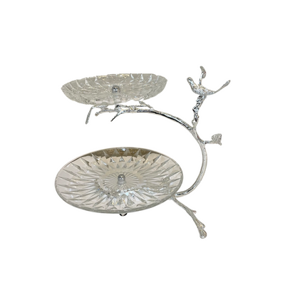 Twin Birds Two Tier Fruit Plates - silver