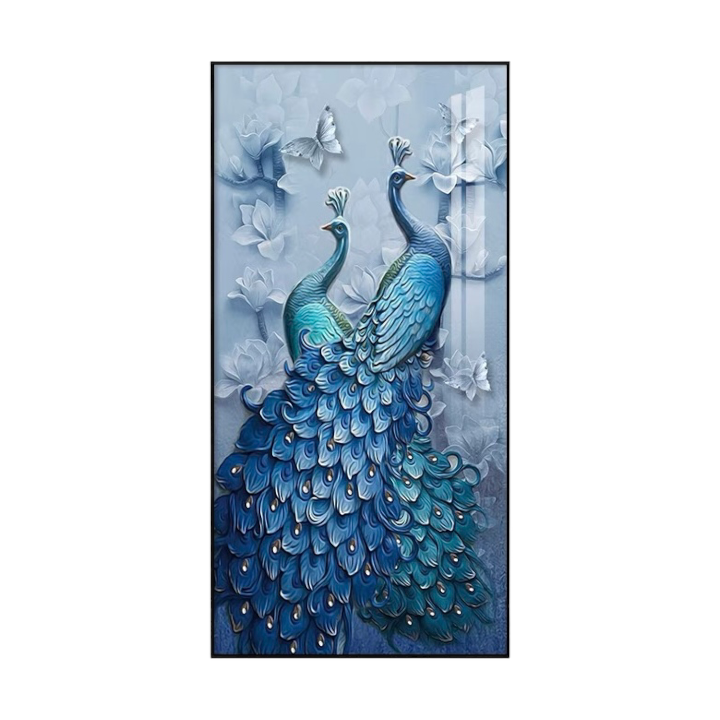 Two Blue Peacocks Crystal Wall Art