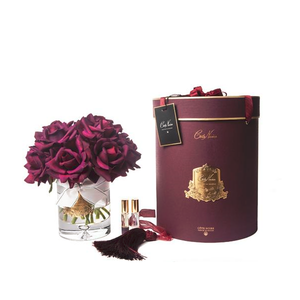 Twelve Rose Carmine Red/gold badge/burgundy box