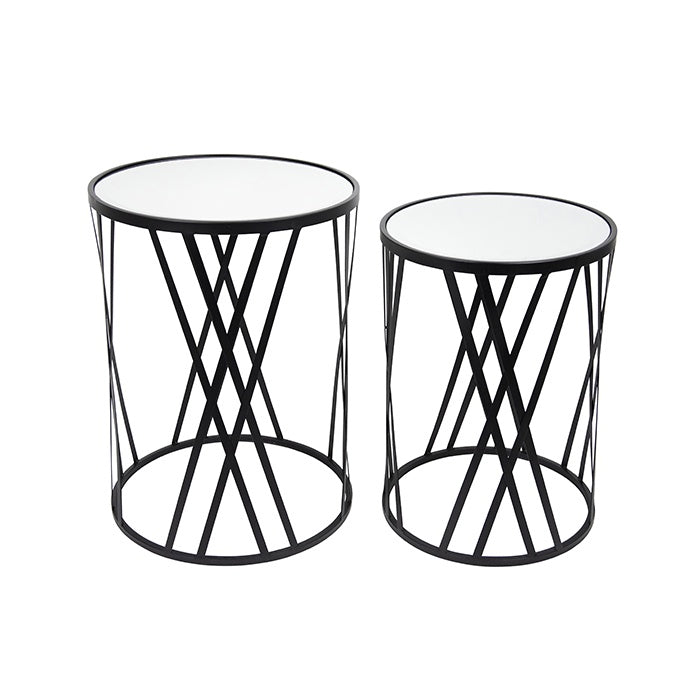 Zara Black Iron Round Drum Table S/2