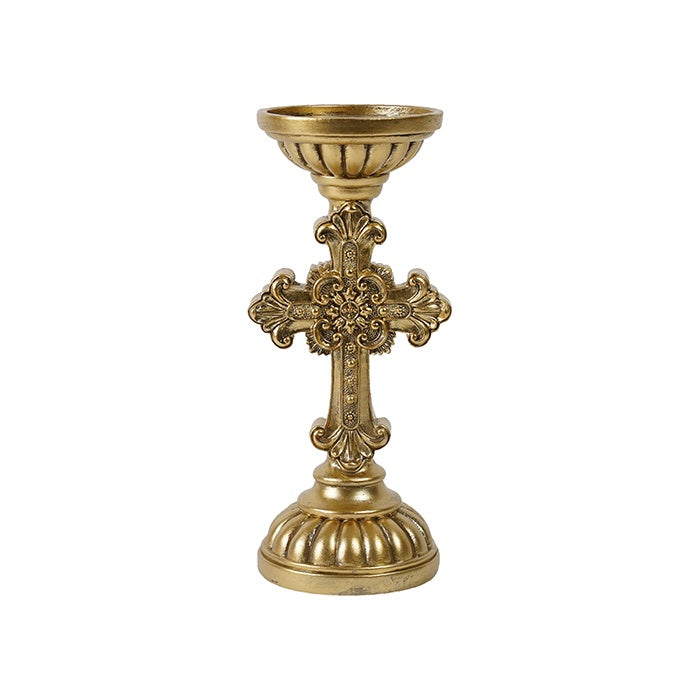 Resin Ant Gold Cross Candle holder Sml