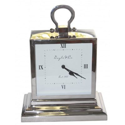 LARGE STEPPED MANTLE CLOCK NICKEL