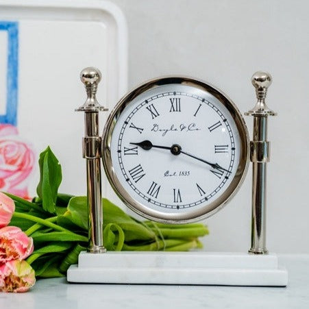 Round Column Clock w/White Marble Base