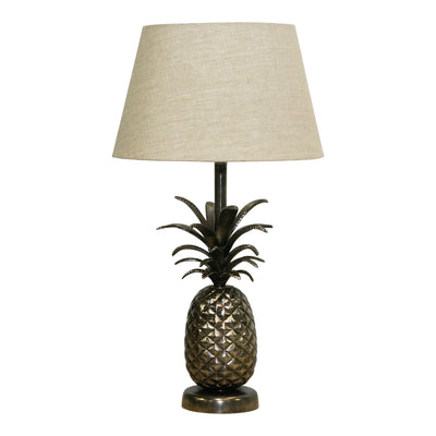 PINE LAMP W/ NAT SHADE -ANT NICKEL