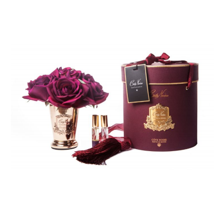 Seven Rose Bouquet Gold Vase Carmine Red