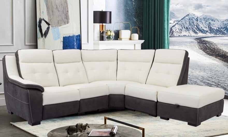 Nevada Leather-Air Modular Lounge with Electric Recliner and Storage Ottoman