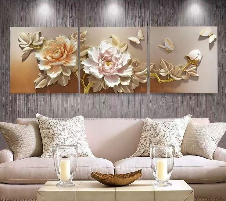 oriental white rose 3pc wall art